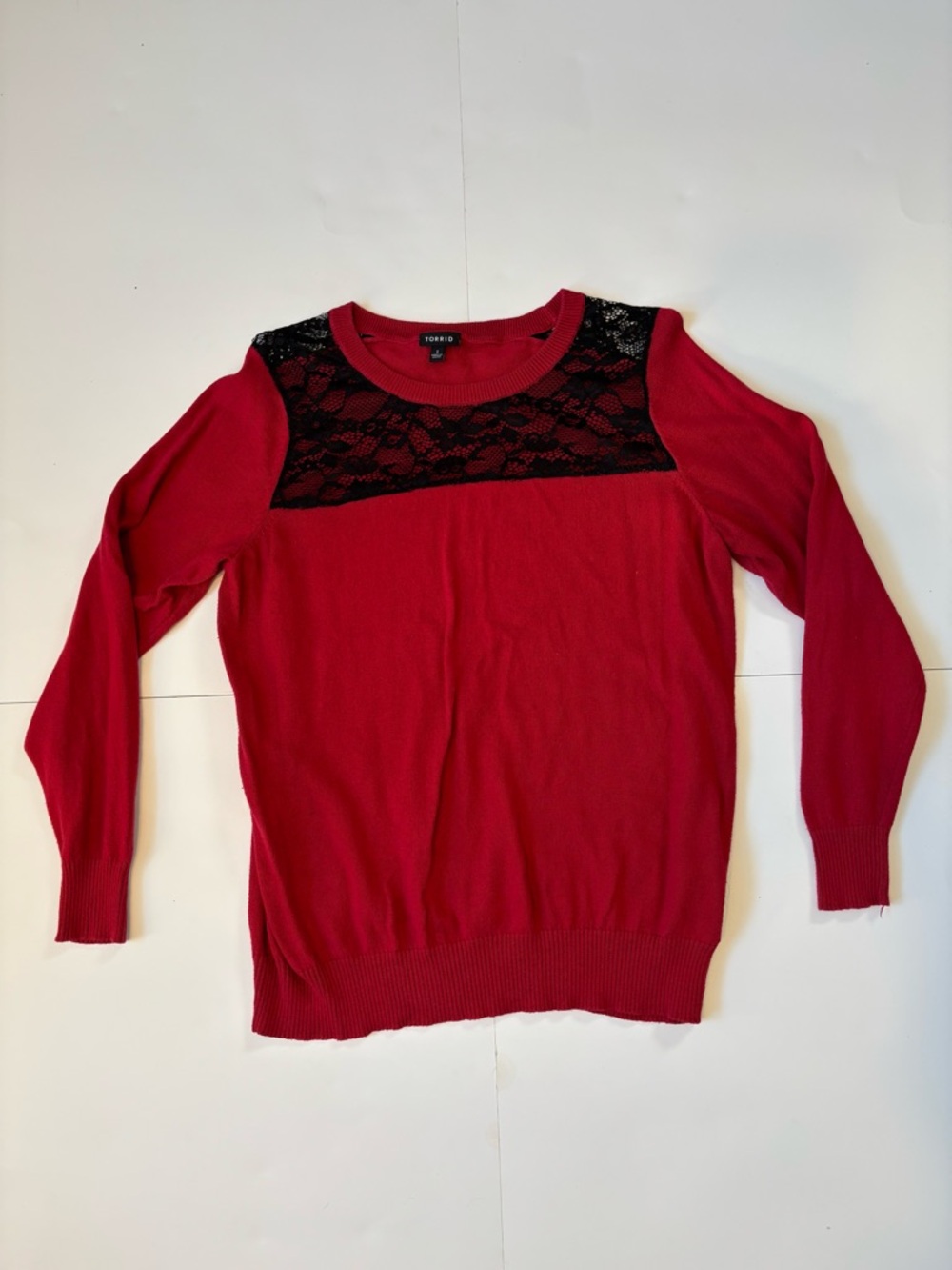 torrid Red Sweater with Black Lace Yoke